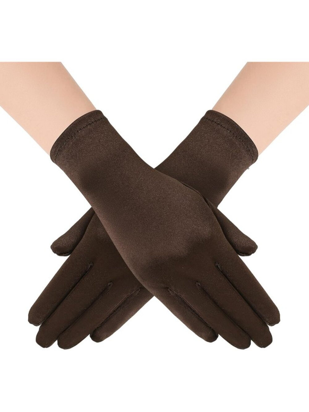 Women's Brown 1920s Bridal Tea Party Wedding Short Satin Opera Gloves